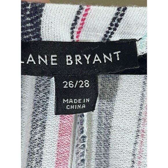 Lane Bryant Top Women 26 White Striped Tank Summer Rainbow Beach Swim Retro 80s - Picture 2 of 12